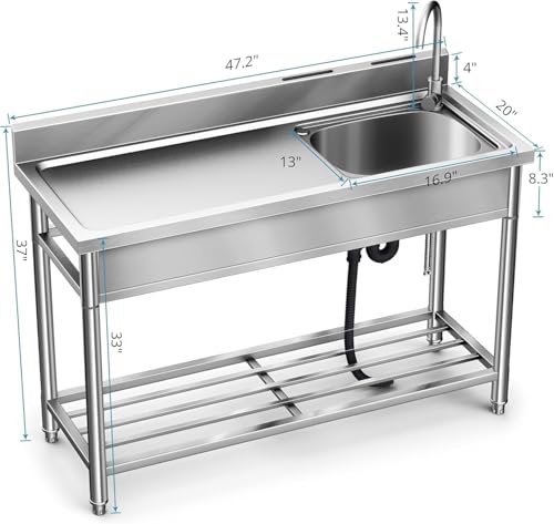 Image of Stainless Steel Sink, Kitchen Sink with Countertop Workstation - 47 Inch