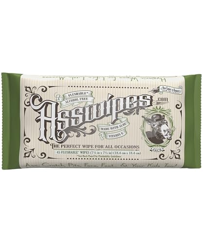 Asswipes Flushable Wipes for Adults (1 Pack) Personal Cleansing Body & Butt Wipes for Men Women with Aloe and Vitamin E - Made without Alcohol or Fragrance Funny Stocking Stuffer (45 Wipes)