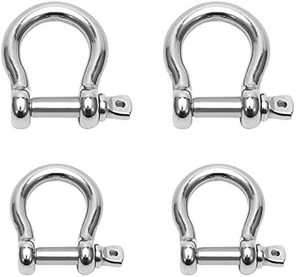 4pcs Bow Shackle 304 Stainless Steel M8 M10 D Ring Screw Pin Hardware Rigging Shackle Clevis for Anchor Towing Wire Rope Climbing Hiking Travel Fixing Outdoor Camping Curtains