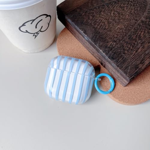 Image of MINSCOSE for AirPods 4 Case,Cute Striped Aesthetic Pattern Design with Trendy Keychain Ring,Soft TPU Protective Shockproof Cover with Cleaner Kit for Girls Women for Airpods 4-Clear Blue