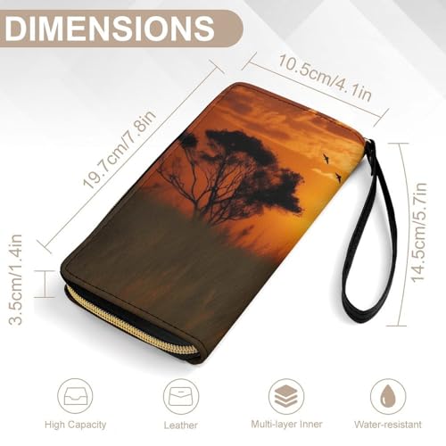 African Grass Sunset Print PU Leather Wristlet Wallet Slim Card Holder Organizer with Zipper Coin Pocket & Cash Slots for Women Men2