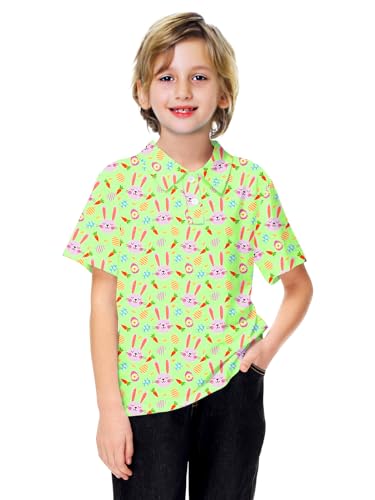 Image of AOBUTE Kids 4th of July Polo American Flag Short Sleeve Button Down Shirts Tops 3-14 Years