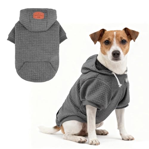 Image of BEAUTYZOO Dog Hoodies Sweater for Small Dogs,Waffle‑Like Laminated Pet Coat | Warm Dog Sweatshirt with Pocket & Leash Hole,Pullover Clothes for Girl Boy Dogs & Cats,Stretchy & Easy‑On‑Off,Chihuahua Puppy