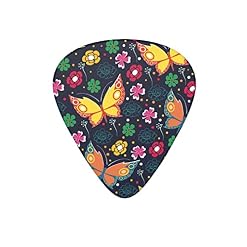 Lot de 12 médiators pour guitare électrique, basse, acoustique, motif papillon, fleurs colorées, noir, avec boîte - Les Beatles, Paul McCartney, John Lennon, RIngo Starr, George Harrison