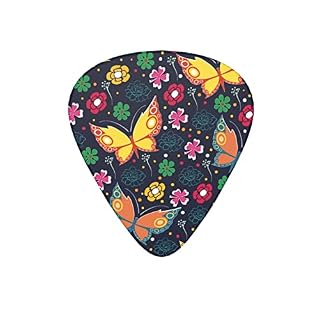 Lot de 12 médiators pour guitare électrique, basse, acoustique, motif papillon, fleurs colorées, noir, avec boîte - Les Beatles, Paul McCartney, John Lennon, RIngo Starr, George Harrison