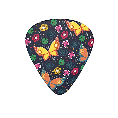 Lot de 12 médiators pour guitare électrique, basse, acoustique, motif papillon, fleurs colorées, noir, avec boîte - Les Beatles, Paul McCartney, John Lennon, RIngo Starr, George Harrison Lot de 12 médiators pour guitare électrique, basse, acoustique, motif papillon, fleurs colorées, noir, avec boîte