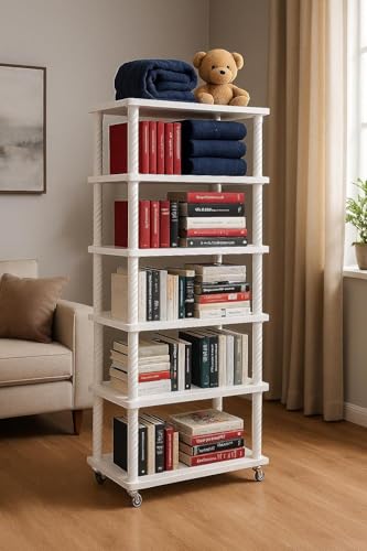 Image of BONTEC Plastic Bookshelf for Home, Office & Kids Room | 6-Tier Multipurpose Book Storage Rack | Lightweight, Durable, Easy to Assemble Plastic Book Organizer Shelf for Living Room (6 Tier Rack)
