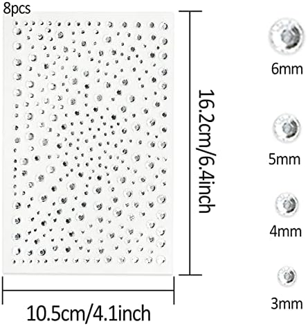 2600 Pcs 8 Sheets Self-Adhesive Face Gems, Bling Clear Makeup Gems Rhinestone Stickers Acrylic Crystal Gems Stickers for Clothes Face Eyes Kids Jewels Craft Stick on Gems Woman Mum Girls Kids(4 Sizes)
