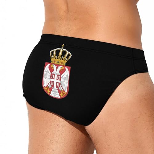 Coat of Arms of Serbia Printed Swim Briefs for Men Sexy Bikini Swimwear Elastic Beach Trunks Bathing Suit4