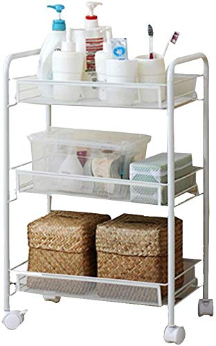 Preisvergleich Produktbild MOM Servicewagen für den Hausgebrauch Servicewagen Mobiler Stahlrahmen mit feuchtigkeitsbeständigem Geländer-Universalrad, Kapazität 15 kg, fahrbare Aufbewahrungswagen,Weiß