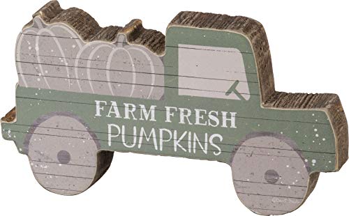 Primitives by Kathy Chunky Shelf Sitter, 6 x 3.25-Inch, Truck - Farm Fresh Pumpkins