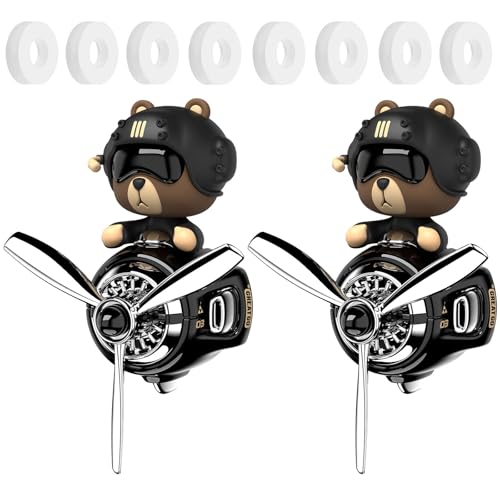 Image of 2Pcs Car Air Fresheners, Cute Bear Pilot Automotive Air Outlet Creative Car Perfume Diffuser, Automotive Accessories Air Vent Decoration with 8 Fragrant Tablets (Black 1+Black 1)