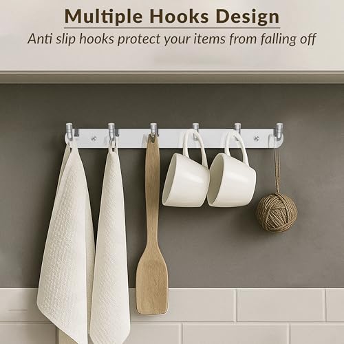 Image of Plantex Wall Hooks for Hanging Cloth /Stainless Steel Towel Hangers /Bathroom Robe Hooks /Door Hangers /Wall Hook Rack /Hook Rail for Hanging Keys - 6 Hooks (Pack of 3, Chrome)