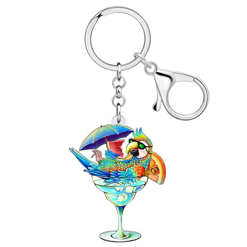 Porte-clé perroquet acrylique rouge avec anneaux bijoux pour femmes