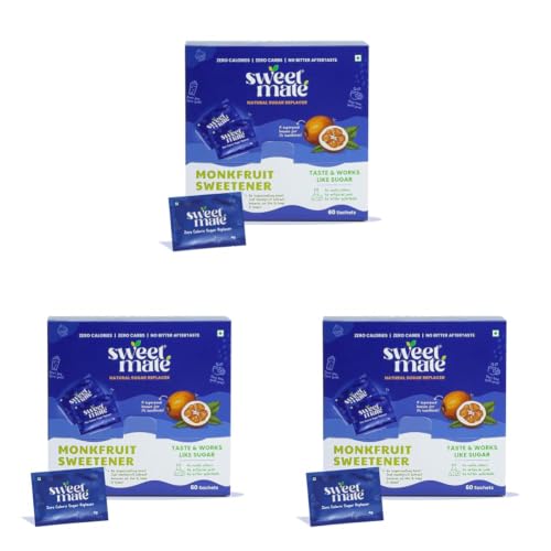 Image of Sweetmate Monkfruit Sweetener - 60 Sachets (240g) | Natural Zero Calorie Sugar Substitute | Low Carb 1:1 Sugar Replacer | Keto Diabetic Friendly Monk Fruit Extract Sweetener | Cooking Baking Tea Coffee