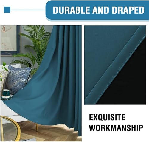 Image of Galaxy Home Decor Premium True Blackout Curtains for Long Door 9 Feet Long 100% Light Block | Thermal & Noise Insulation | Black Back Coating | Pack of 2 | Teal