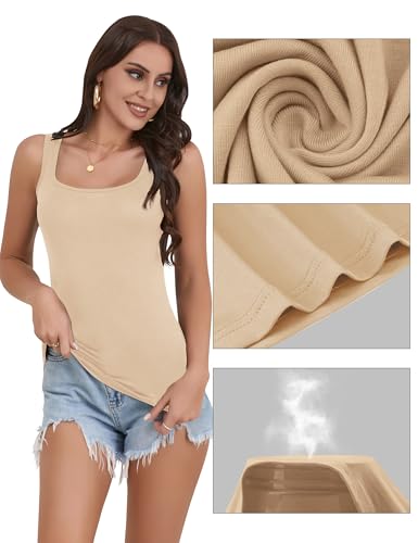 بي كيو تي كيو توب كات للنساء برقبة مربعة بدون اكمام من 5 قطع، اسود وابيض ورمادي وبيج وزهري، مقاس XXL