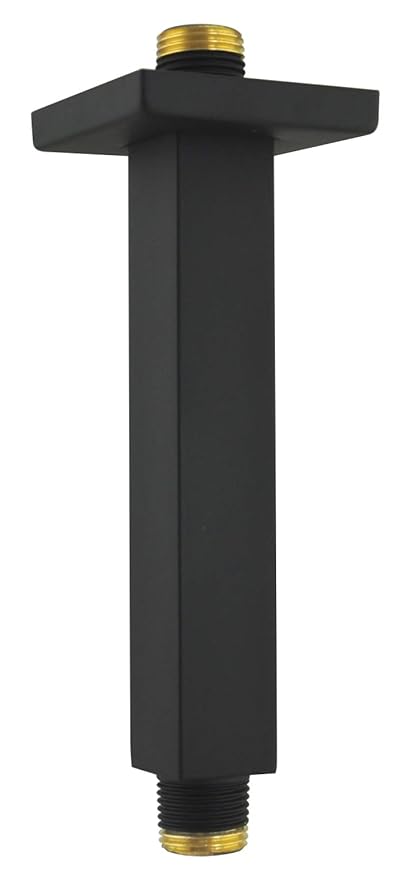 Aquaiaw Shower Arm and Flange, 6 inch, Solid Brass, Square, Matt Black, Straight Shower Arm Extension, Ceiling Mount Shower Head Extension Arm, Both 1/2 NPT, Universal Rainfall Shower Head Arm