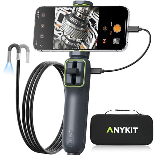 Anykit Two-Way Articulating Borescope with Light Industrial Endoscope Inspection Camera with 0.22in Articulated Scope Flexible Snake Scope for Wall Automotive Engine Inspect- 5FT