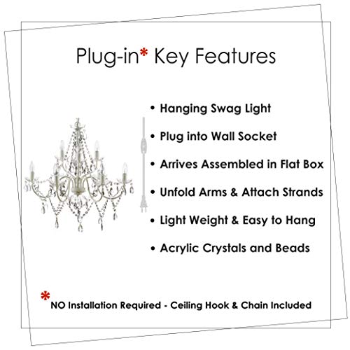 Image of The Original Gypsy 9-Light Plug-in Crystal Swag Chandelier, White