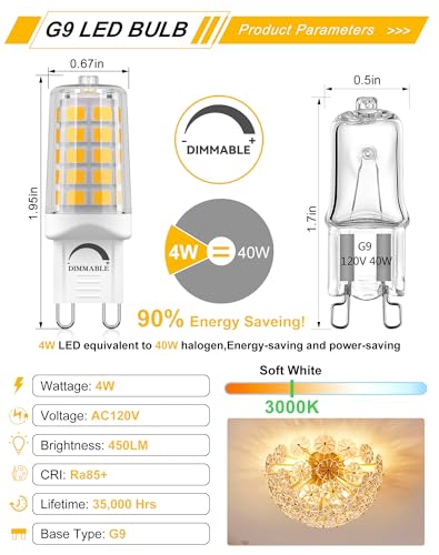 Image of BAOMING G9 LED Bulb Dimmable 4W 3000K Warm White 18Pack | 40 Watt T4 G9 Halogen Equivalent 120V No-Flicker, Chandelier Lighting 450LM for Chandelier Wall Sconce