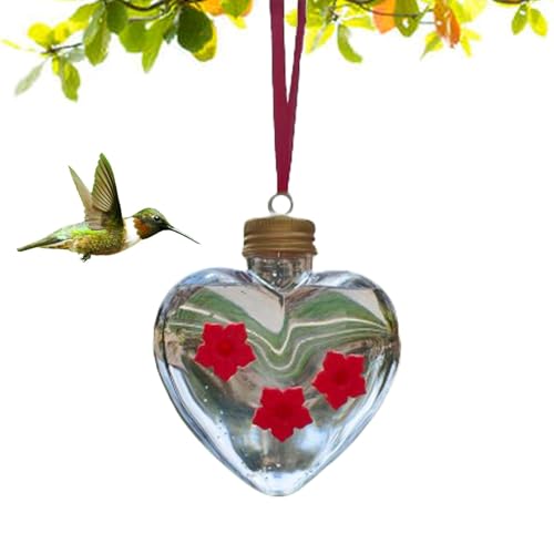 Samuliy Comedero para colibríes, comedero de agua para colibríes colgante en forma de amor, comedero para pájaros de llenado superior con 3 puertos de alimentación, decoración de jardín al aire libre