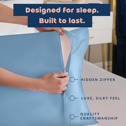Image of BLISSFORD Luxury Satin Pillowcase for Hair - King Satin Pillowcase with Zipper, Jewel Blue (Pillowcase Set of 2)