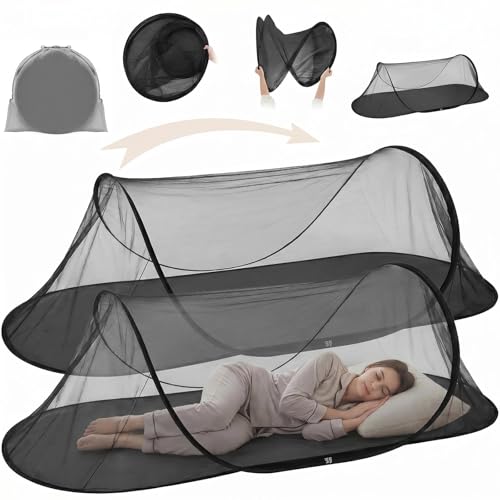 Vincreem 2 Pcs Large Pop up Mosquito Tent Portable Foldable Mosquito Bug Net for Bed Camping Travel Patio Outdoor 78 * 31 * 22 Inch Bug Netting Mesh Tent Canopy for Adults Bedroom, Black