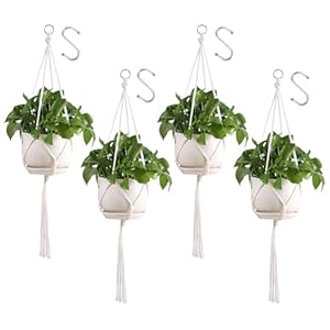 Hwtcjx Set van 4 macramé plantenhangers, 88 cm plantenhanger voor binnen, plantenhouder, hangende mand met haken voor bloempot in pot, terras, plafond, balkon, wanddecoratie (bloempot niet inbegrepen)