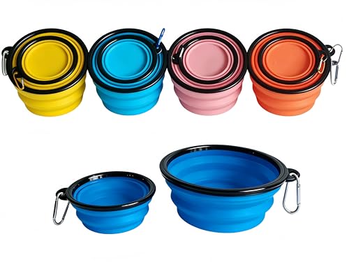 RQzaufania Borracce pieghevoli per cani con moschettone, bordo monopezzo che impedisce il piegamento. Confezione da 2 ciotole da viaggio per cibo e acqua per cani (Blu scuro, 350 ml + 1000 ml).