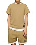 Latnnut Boys Summer Clothing Set Loose Athletic Performance Crew Neck T-Shirt and Solid Color Shorts with Pockets Outfits boys Fashion Short Sets Size 9-10 Youth