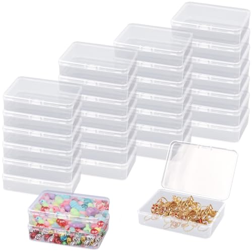 Image of Small Clear Plastic Storage Boxes, 30 Pack Mini Organizer Boxes for Jewelry Beads, Craft Supplies, Tools, Square Containers, 4.1 x 3 x 1 Inches