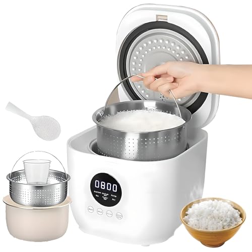 Hervidor de Arroz Bajo en Azúcar, Hervidor de Arroz Portátil de 3L con 5 Funciones de Cocción, 8H Mantener Caliente, Interior de Cerámica Antiadherente y Cesto de Vapor de Acero Inoxidable