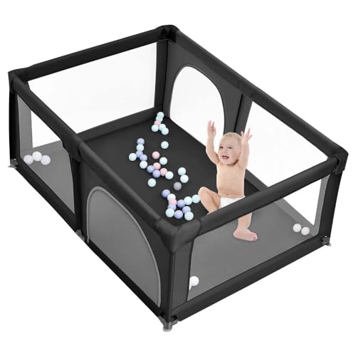 Baby Park, 180x120 cm, modulabile, pieghevole, grande parco per bambini con porta con cerniera portare 50 palline marine (nero profondo)