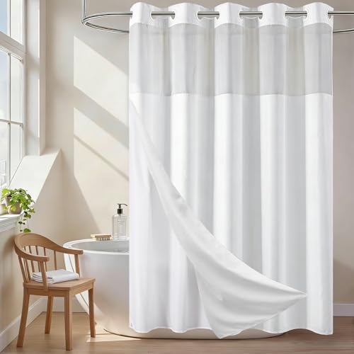 TWLSNCD No Hook Shower Curtain and Liner Set, White, 71" x 74"