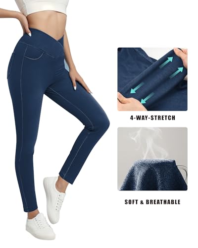 Jeggings for Women Tummy Control Pull on Stretchy Jeans for Women High Waisted Crossover Skinny Jeans with Pockets3