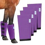 Mesh Horse Fly Boots Set of 4, Loose Fitting Leggings for Horses, Reduce Stressful Stomping, Breathable Adjustable and Universal Fit for 4 Legs, Reliable Stay Put (Purple)