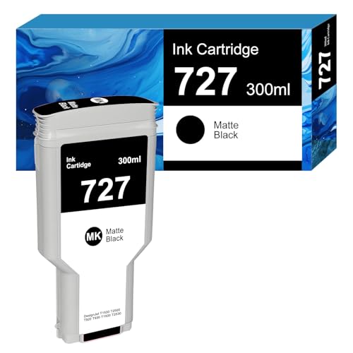 727 Cartucho de Tinta Negro Mate 300 ml para Cartuchos de Tinta HP 727 HP727 C1Q12A para HP DesignJet T1530 T2500 T920 T930 T1500(1x Matte Black)