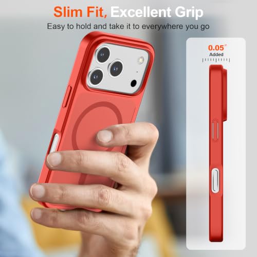 Image of SUPFINE Magnetic for iPhone 17 Pro Case with Screen Protector (Compatible with MagSafe)(Military Grade Drop Protection) Translucent Matte Phone Cover,Red