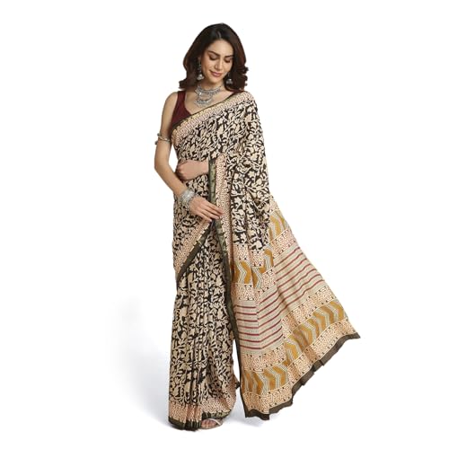 Image of RATAN Women's Pure Soft Cotton Saree with Blouse Piece | Lightweight Breathable Daily Wear Cotton Saree | Traditional Printed Saree for Office Casual & Summer Wear