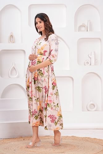 Image of JAIPURFAME Stylish Women's Pure Cotton All Over Printed Kurti Gown, Maternity Dress, and Feeding Dress - Comfortable and Elegant Maternity Wear for Women