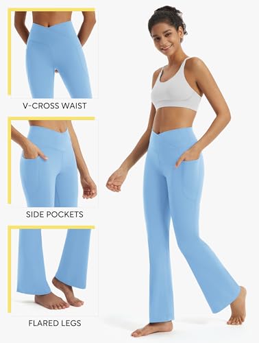 Image of Maxbee Flare Yoga Pants with Pockets for Women, V Crossover Flare Leggings Tummy Control, High Waist Bootcut Yoga Leggings