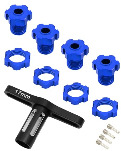 Tuerca de rueda de aluminio 17mm y llave hexagonal azul para Traxxas 1/10 E-Revo y Summit