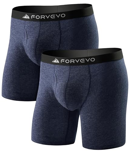 FORVEVO Merino Wool Underwear Men 2 Pack,Breathable Dry Men's Boxer Briefs,Comfortable Boxer Shorts Soft Long leg Stink Free Tagless Boxers with Elastic Waistband（Navy L）