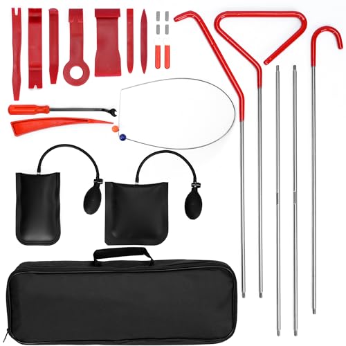 lesolar 24pcs Car Tool Kit for Vehicles, Professional Car Emergency Repair Kit, Including Trim Removal Tool, Long Reach Grabber, J-Hook, Air Wedge Bag, Storage Bag for Cars Doors Windows Countertops
