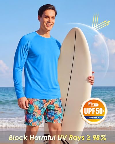 Image of Boladeci Men's UPF 50+ Sun Protection UV SPF Shirts Long Sleeve Lightweight Quick Dry Swim T-Shirts Rash Guard