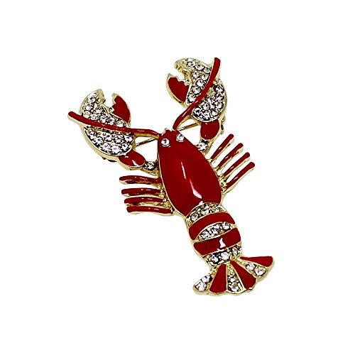JewelryNanny Red Lobster Brooch Pin Crystals Gold Tone