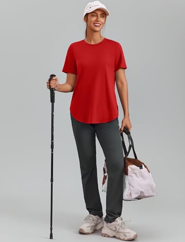 Image of PINSPARK Workout Tops for Women Short Sleeve Athletic Shirts UPF 50+ Quick Dry Running Outfits for Exercise Gym Hiking S-3XL