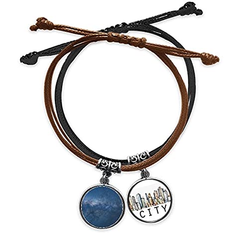 Bracelet galaxie étoiles bleues sombres en cuir et corde tressée Sidi