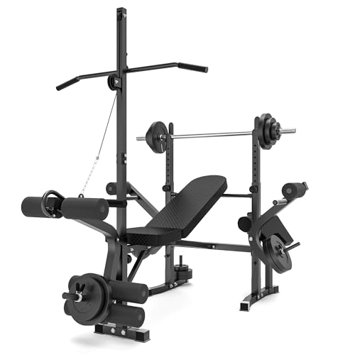 Rigel 600lbs 6 in 1 Adjustable Olympic Weight Bench Set with Leg Extension and Leg Curl Multi-Function Bench Press Set for Full Body Workout